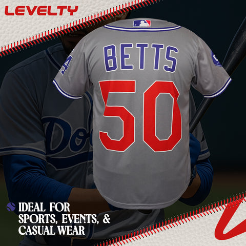 DODGERS BETTS 50 GREY BASEBALL JERSEY